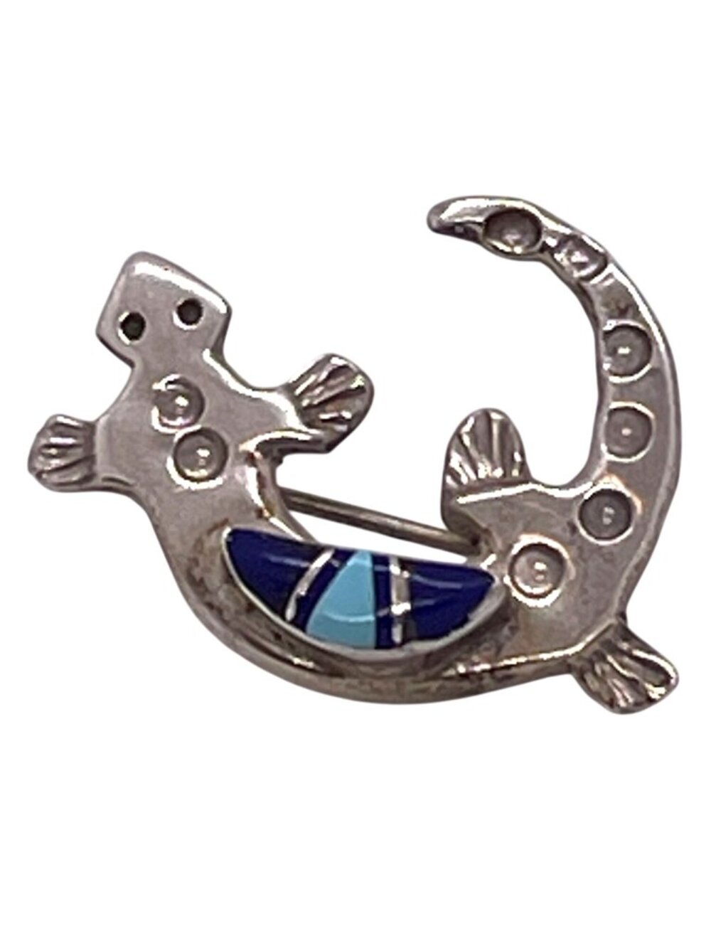 Vintage Navajo Wilbur Muskett Jr Sterling Silver Inlay Lizard Gecko Pin Brooch